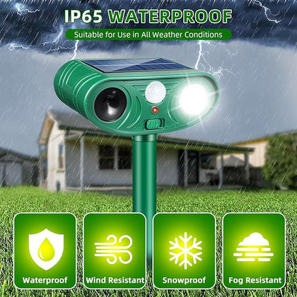 Solar Ultrasonic Animal Repellent Outdoor, Waterproof Cat Deterrent Outdoor and Solar Animal Repeller Deer Repellent Device Rabbits,Raccoons and Birds from Gardens, Farms