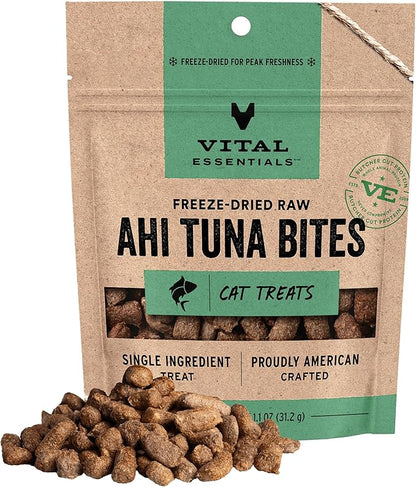 Vital Essentials Ahi Tuna Bites Cat Treats, 1.1 oz | Freeze-Dried Raw | Single Protein | Grain Free, Gluten Free, Filler Free