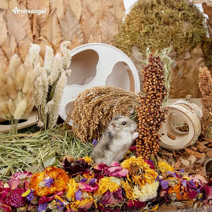 Niteangel Natural Flower & Herb Bedding Habitat Decor - for Hamsters Gerbils Mice Lemming Degus or Other Small Pets (Harvest Wind - Natural Poem Version)