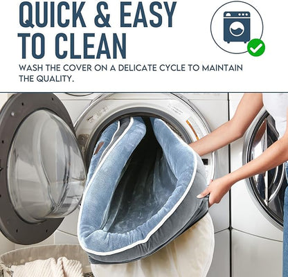 OhGeni Orthopedic Dog Couch Pet Sofa Large Sized Cat Beds with Comfort Foam Support, Soft Comfortable Fabric, Machine Washable Waterproof Removable Cover, 35-Inch (Washed Blue)