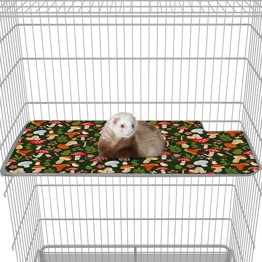 Bienbee Ferret Cage Liner Set for Ferret Nation & Critter Nation Cage, Waterproof Ferrets Cage Accessories for Small Animals Rats Chinchillas Hedgehogs Ferrets(Green Mushroom,Top Pan Liner)