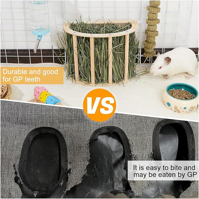 Guinea Pig Hay Feeder Wooden Rabbit Hay Feeder Big Volume Bunny Hay Holder Hanging Hay Rack with Instructions Guinea Pig Cages Accessories for Chinchilla and Ferret, Rabbit Cage Accessories