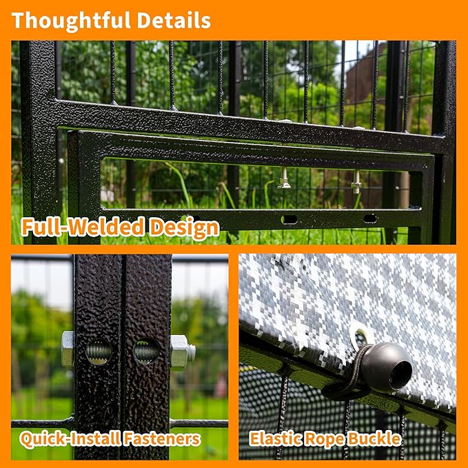 Large Dog Kennel Outside with Roof, Heavy-Duty Indoor Outdoor Dog Run Dog Enclosure with Removable Cover, Dog Pens Outside Playpen with Latch-Lock & Swivel Feeding Door, 4x8x6 Ft