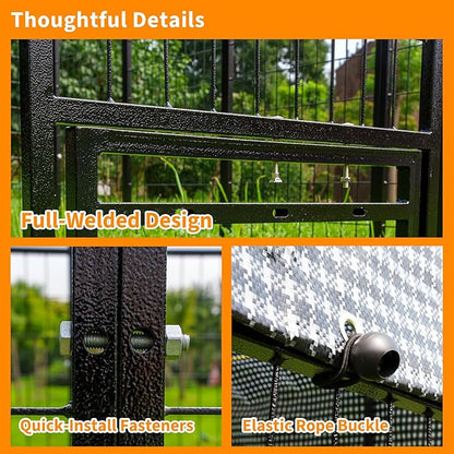 Large Dog Kennel Outside with Roof, Heavy-Duty Indoor Outdoor Dog Run Dog Enclosure with Removable Cover, Dog Pens Outside Playpen with Latch-Lock & Swivel Feeding Door, 4x8x6 Ft