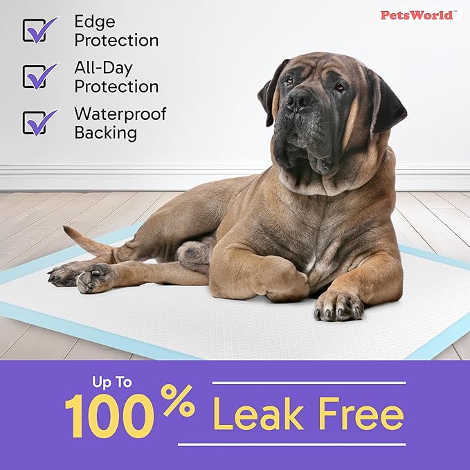 PETSWORLD 2XL Puppy Pads, 28x44 Inch, 100 Count| Ultra-Absorbent, Leak-Proof Dog Pee Pads for Potty Training