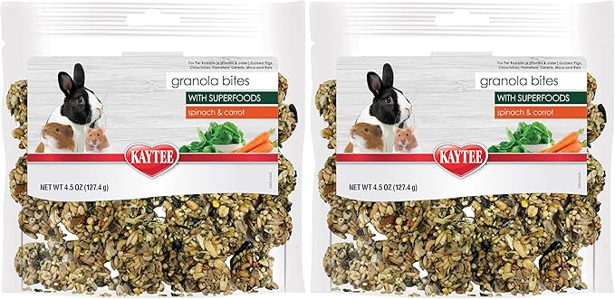 Kaytee Granola Bites with Superfoods Spinach and Carrot for Rats, Mice, Hamsters, Gerbils, Rabbits, Guinea Pigs and Chinchillas, 4.5oz (Pack of 2)