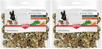 Kaytee Granola Bites with Superfoods Spinach and Carrot for Rats, Mice, Hamsters, Gerbils, Rabbits, Guinea Pigs and Chinchillas, 4.5oz (Pack of 2)
