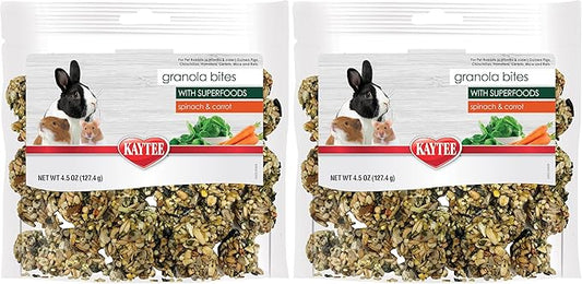 Kaytee Granola Bites with Superfoods Spinach and Carrot for Rats, Mice, Hamsters, Gerbils, Rabbits, Guinea Pigs and Chinchillas, 4.5oz (Pack of 2)