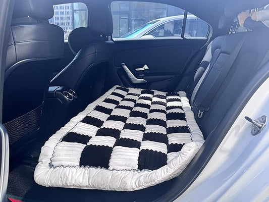 Backseat Pet Bed Mat,23.62 inch x 51 inch. Anti Slip Pet Travel Dog Bed，Plaid Dog Bed for Car Back Seat, Custom Fit for Backseat Extenders and Seat Covers (Black&White, 1)