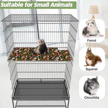 Bienbee Ferret Cage Liner Set for Ferret Nation & Critter Nation Cage, Waterproof Ferrets Cage Accessories for Small Animals Rats Chinchillas Hedgehogs Ferrets(Green Mushroom,Top Pan Liner)