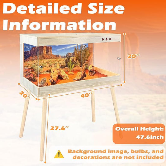 Royxen Bearded Dragon Tank with Metal Mesh Top and Leg Stand,Tempered Glass Reptile Tank,Reptile Enclosure,Lizard Tank for Chameleon,Snake,Lizard Habitat(40inch,Oak)