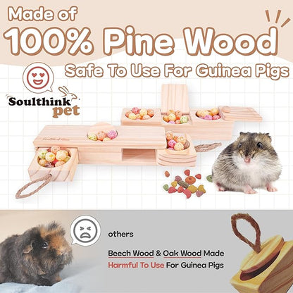 SoulThink® Interactive Guinea Pig Toys - Wooden Rat Toys for Pet Rats, Enrichment & Foraging Activity for Hamster Sniff n' Snack Puzzle for All Small Rodents (2 Sets)