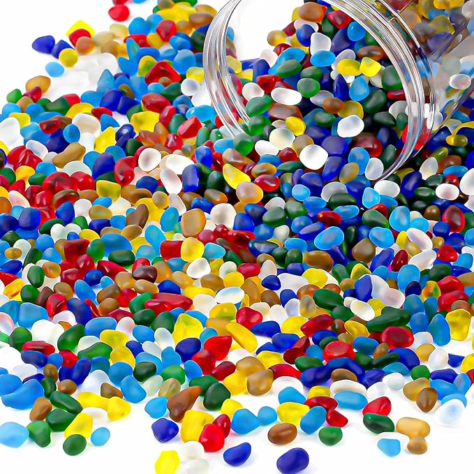 QEQEKAKA Colorful Sea Glass Stones for Crafts About 1LB (405g/14.28oz) Glass Pebbles Gemstones Bulk for Beaching Wedding DIY Decoration Aquarium Turtle Tank Vase Filler