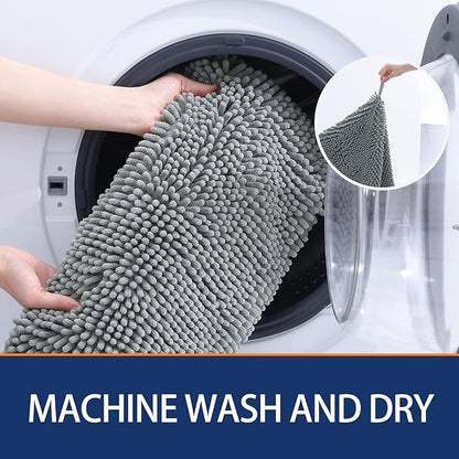 OLANLY Chenille Dog Bath Towel 38x15, Ultra Absorbent Quick Dry Pet Towel, Extra Soft Washable Plush Towel for Large Dogs & Puppies, Indoor Outdoor Use, Grey