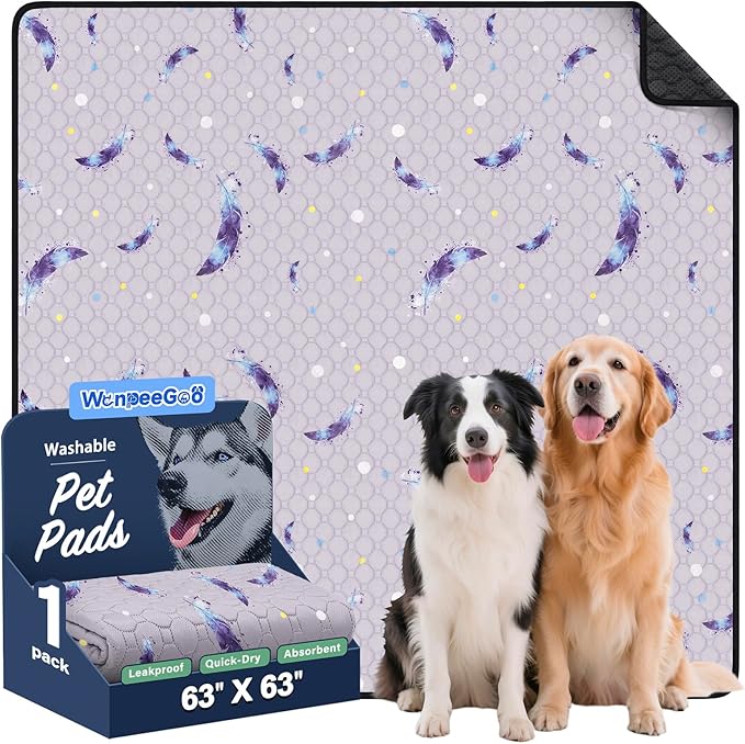 Washable Pee Pads for Dogs, 1 Pack Reusable Puppy Pads, Super Absorbent & Leakproof Dog Pads, Anti-Slip Dog Pee Pads for Puppy Training & Incontinence, Leaf Pattern, 63"x63"