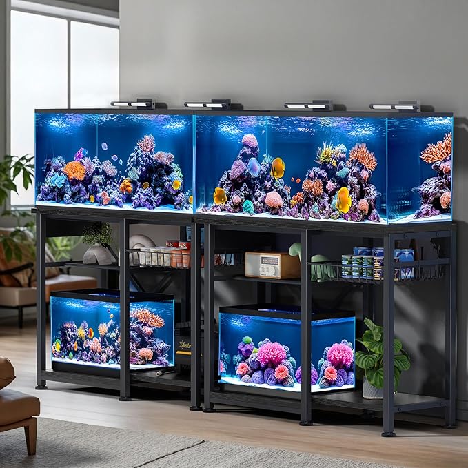 20-29 Gallon Aquarium Stand with 6 ft Power Strip, 5-Tier Metal Frame Fish Tank Stand 20 Gallon Fish Tank Stand 31.5" L*15.75" W Tabletop 400lbs Capacity (Pure Black, 20-29 Gallon)