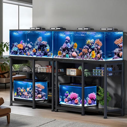20-29 Gallon Aquarium Stand with 6 ft Power Strip, 5-Tier Metal Frame Fish Tank Stand 20 Gallon Fish Tank Stand 31.5" L*15.75" W Tabletop 400lbs Capacity (Pure Black, 20-29 Gallon)