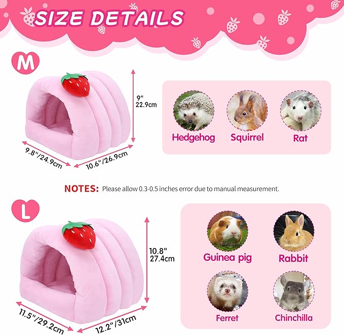 3 in 1 Guinea Pig Hideout Detachable, Warm Fleece Guinea Pig Bed Washable, Multipurpose Small Animal House Bed for Rabbit, Ferret, Hedgehog, Rat and Chinchilla Cage Accessories (Large, Pink)