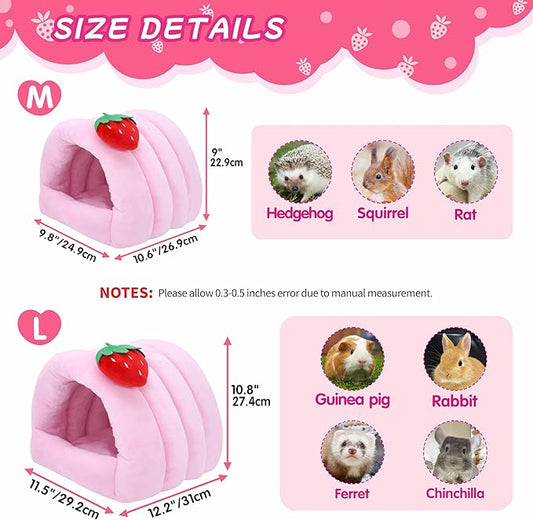 3 in 1 Guinea Pig Hideout Detachable, Warm Fleece Guinea Pig Bed Washable, Multipurpose Small Animal House Bed for Rabbit, Ferret, Hedgehog, Rat and Chinchilla Cage Accessories (Large, Pink)