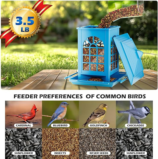 Birdream 2 Pack Bird Feeders for Outdoors Hanging - 7LB Total Capacity Classic Courtyard Design Fun Assembly Large Bird Feeder, Attracting Wild Birds Cardinals Goldfinches Sparrows - Blue