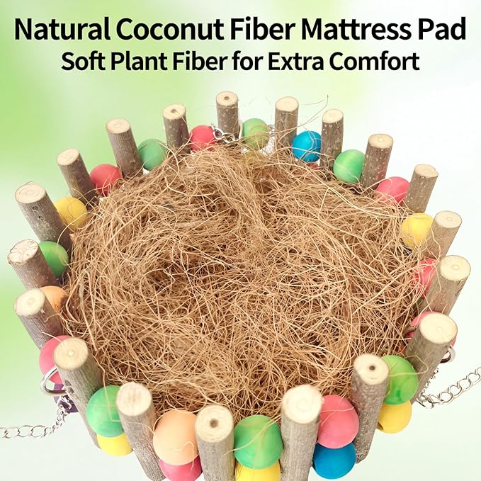 Bird Hammock, Bird Nest House, Hanging Hammock Snuggle Hut with Natural Coconut Fiber Bedding for Budgies, Parakeets, Cockatiels, Lovebirds, Conures, Quakers