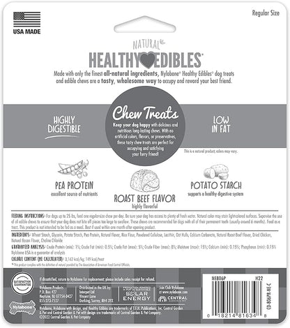 Nylabone Healthy Edibles Natural Dog Chews Long Lasting Roast Beef Flavor Treats for Dogs, Small/Regular (3 Count)