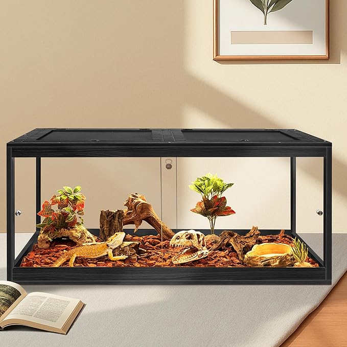 Prolee Reptile Terrarium Tank Up to 78 Gallon, Lizard Tank Bearded Dragon Tank with Metal Mesh Roof Door, Snake Tank with Lock Design (Black, 81 Gallon Volume, 48 Inch Length)