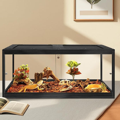 Prolee Reptile Terrarium Tank Up to 78 Gallon, Lizard Tank Bearded Dragon Tank with Metal Mesh Roof Door, Snake Tank with Lock Design (Black, 81 Gallon Volume, 48 Inch Length)