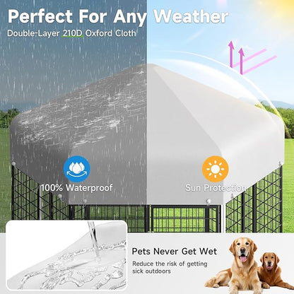 Outdoor Dog Kennel with Roof, Weatherproof Large Dog Kennel Outside with Swivel Feeders & Removable Doggy Door, Heavy Duty Hexagon Dog Run Pet Gazebo for Large Dogs (7.4'Lx7.4'Wx6.4'H)