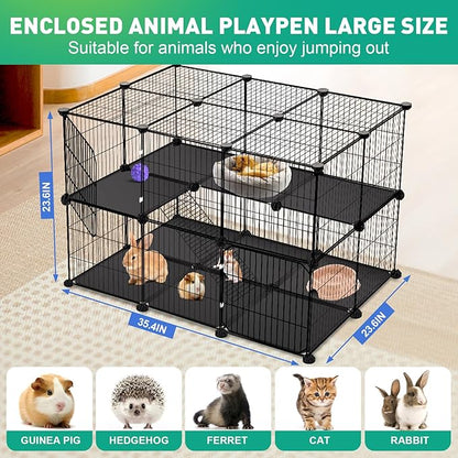 41 Panels Pet Playpen, 35.4" L x 23.6" W x 23.6" H Small Animal Playpen with 2 Doors, C&C Cage for Guinea Pigs,Rabbit,Bunny,Hedgehogs, Puppy Play Pen Indoor Outdoor, Two-Story Chicken Play Pen