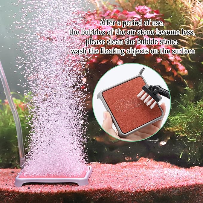 hygger Aquarium Air Stone, 2.44 Inch Nano Air Stone Make Super Tiny Bubble, Ultra Quiet Dissolved Oxygen Diffuser Small Airstone with Stainless Steel Base for Aquarium, Fish Tank & Hydroponic, Square