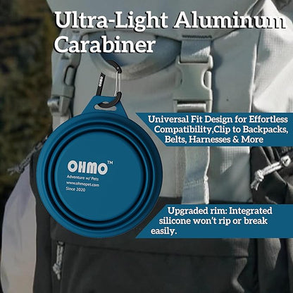 OHMO Collapsible Dog Bowl(2 Pack, Peacock&Light Blue 12oz/400ml) Premium Silicone Pet Water Bowls for Cats & Dogs, Portable Dog Travel Bowls Foldable for Outdoor Camping Hiking