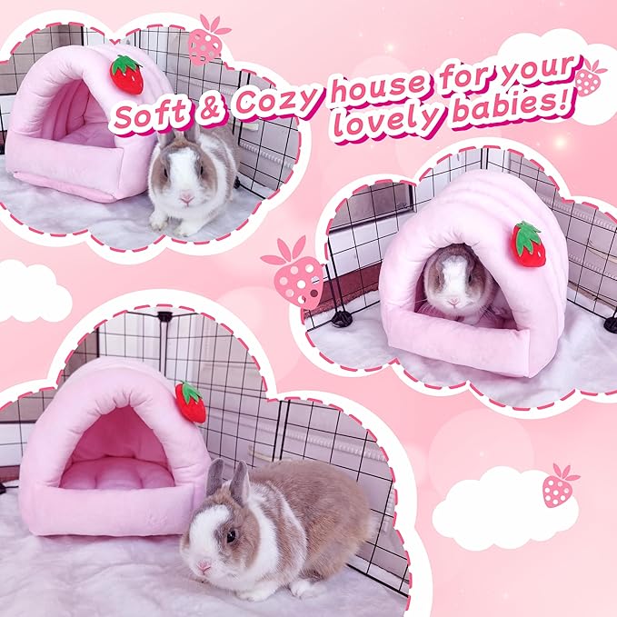 3 in 1 Guinea Pig Hideout Detachable, Warm Fleece Guinea Pig Bed Washable, Multipurpose Small Animal House Bed for Rabbit, Ferret, Hedgehog, Rat and Chinchilla Cage Accessories (Large, Pink)