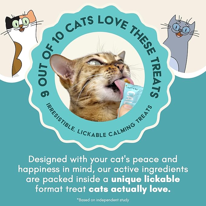 ALBERT & MIA Calming Sticks Lickable Cat Calming Treats - Stress & Cats Anxiety Relief - Irresistible - Vet Cat Calm Supplement Care (Kitten Sleep Aid, Grooming, Car Rides, Travel) 20 Pack