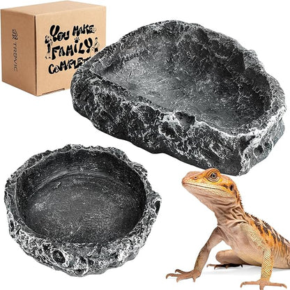 TRUVIC 2 Pack Reptile Feeding Dish Set, Reptile Water Dish Food Bowls for Bearded Dragon Tank Accessories, Resin Terrarium Bowls for Leopard Gecko, Lizard, Chameleon, Hermit Crab, Tortoise, Frog