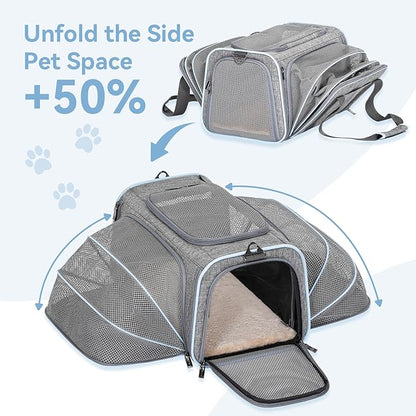 Petsfit Expandable Small Cat Carriers Dog Carrier, Airline Approved Soft-Sided Portable Washable Pet Travel Carrier with Two Extension Up to 9LB