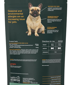 VetriScience Allergy & Itch Support Chews, Skin and Coat Supplement for Dogs, Allergy Chews for Itching, Scratching, and Licking, Support Skin and Immune Health, Duck, 75 Count