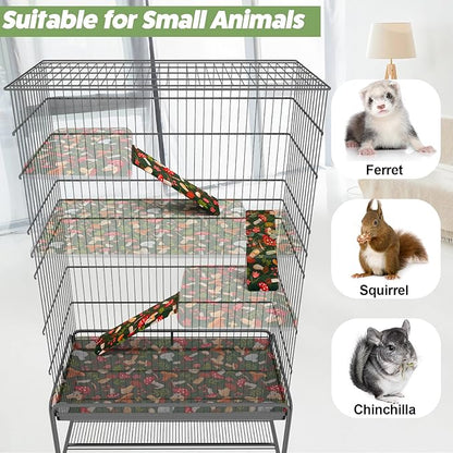 Bienbee Ferret Cage Liner Set for Ferret Nation & Critter Nation Cage, Waterproof Ferrets Cage Accessories for Small Animals Rats Chinchillas Hedgehogs Ferrets(Green Mushroom,Ramp Covers-3 PCS)
