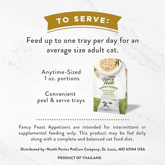 Purina Fancy Feast Appetizers Grain Free Wet Cat Food Complement White Meat Chicken Appetizer in a Savory Tuna Broth Cat Food Topper - (Pack of 10) 1.1 oz. Trays