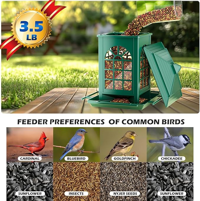 Birdream 2 Pack Bird Feeders for Outdoors Hanging - 7LB Total Capacity Classic Courtyard Design Fun Assembly Large Bird Feeder, Attracting Wild Birds Cardinals Goldfinches Sparrows - Green