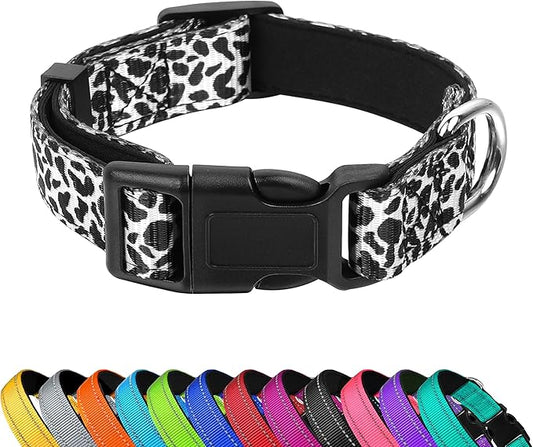 Reflective Dog Collar, Adjustable Soft Neoprene Padded Nylon Pet Collars with Buckle for Puppy and Small Dogs, Cats, Black White Cow,L