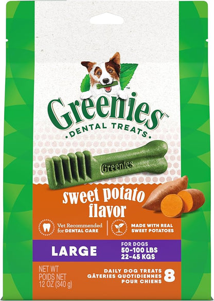 Greenies Large Dog Dental Treats, Sweet Potato Flavor, 12 oz. Pack (8 Treats)