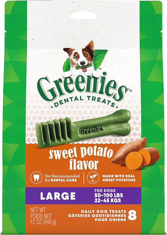 Greenies Large Dog Dental Treats, Sweet Potato Flavor, 12 oz. Pack (8 Treats)