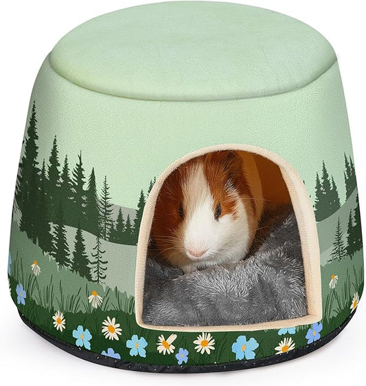 Glittme Guinea Pig Hideout,2 in 1 Guinea Pig Bed with Removable Pad, Washable Bunny Bed,Rabbit,Forest