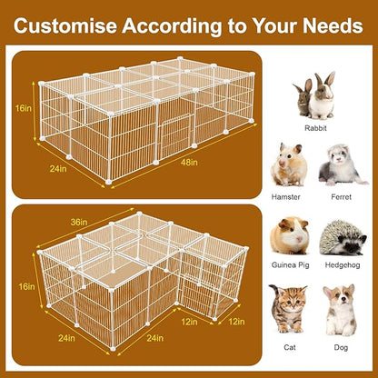 20 Panels Small Animal Playpen, Pet Playpen, C&C Cage for Guinea Pigs, Rabbit/Bunny Cage, Puppy Play Pen, Indoor Outdoor Portable Metal Wire Yard Fence(White)
