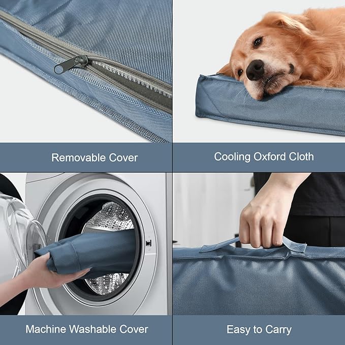 Outdoor Dog Bed for Extra Large Dogs, XL Dog Bed for Large Sized, Egg Crate Foam Dog Bed with Removable Washable Oxford Cooling Cover, Blue