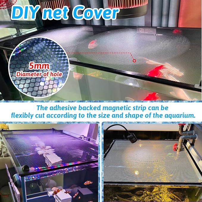13.8 Feet DIY Magnetic Fish Aquarium Anti-Jumping net Cover, Mesh Screen Netting for Fish Aquarium Screen Top Cover, Reptiles from Jumping Out