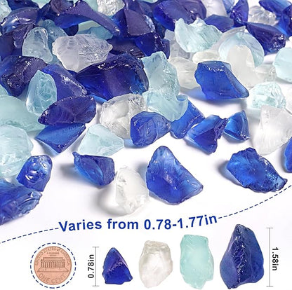 Versatile Frosted Sea Glass Block - 1LB Blue Vase fillers, Aquarium Gravels, Sea Glass Decor, Ideal for DIY Crafts, and Home Decor - Perfect for Beach Weddings and More (Cobalt & Turquoise & White)