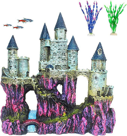 PINVNBY Aquarium Resin Castle Decoration Fish Tank Driftwood Castle Cave Hideouts House Plants Supplies Accessories(Purple)