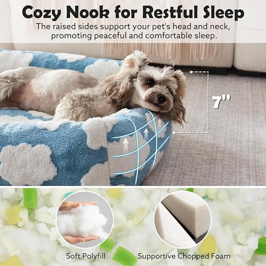 JOEJOY Small Dog Bed for Small Dogs, Rectangle Washable Orthopedic Dog Bed with Removable Zipper Cover, Cute Soft Calming Puppy Pet Bed with Jacquard Shaggy Plush & Non Skid Bottom